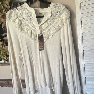 Elegant Cream Lace Trim Women's Top
